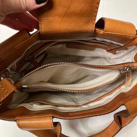 Vintage Michael Kors Brown Leather Two Handle Box Purse With Strap Y2K - Picture 5 of 15